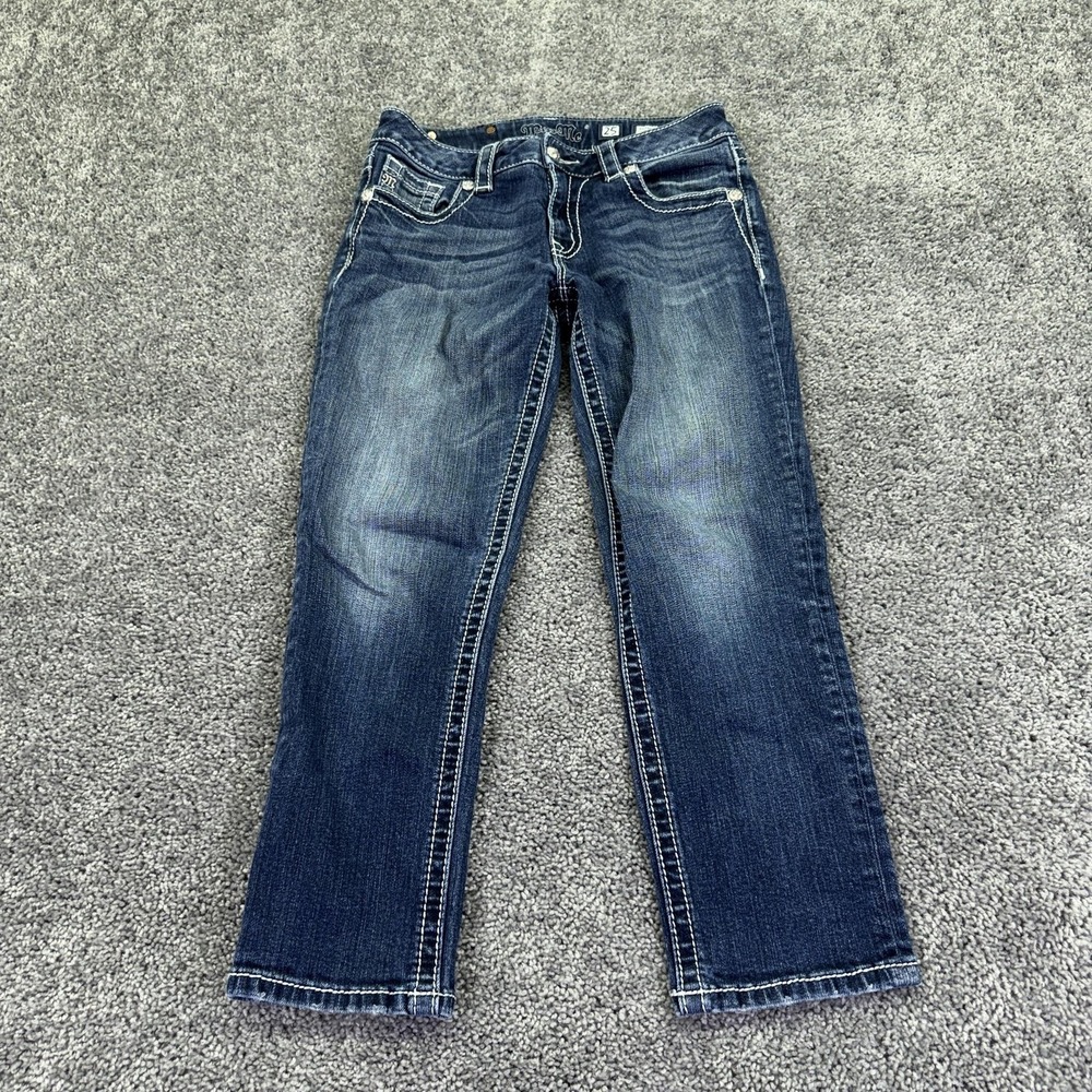 Miss Me Jeans Womens 25 Blue Boyfriend Capri Medium Wash Denim